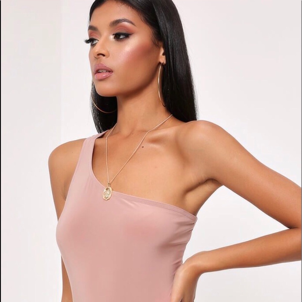 Sexy Pink Nude One shoulder bodysuit